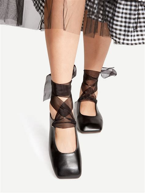 fake black silk lace up ballerina shoes|The Best Lace.